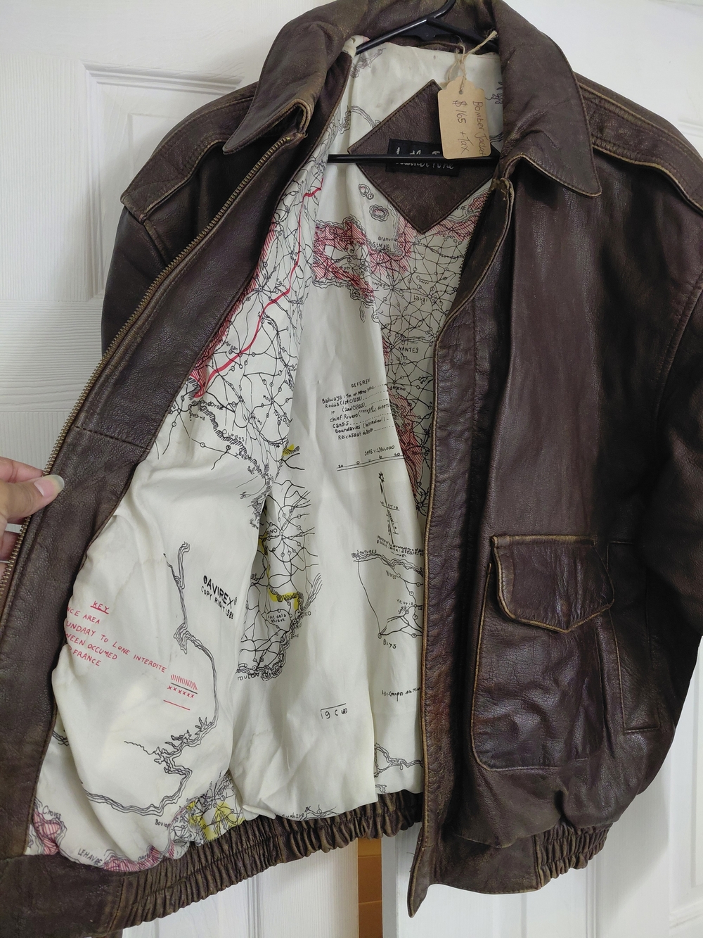 Vintage Collectors Map-lined Leather Bomber Jacket